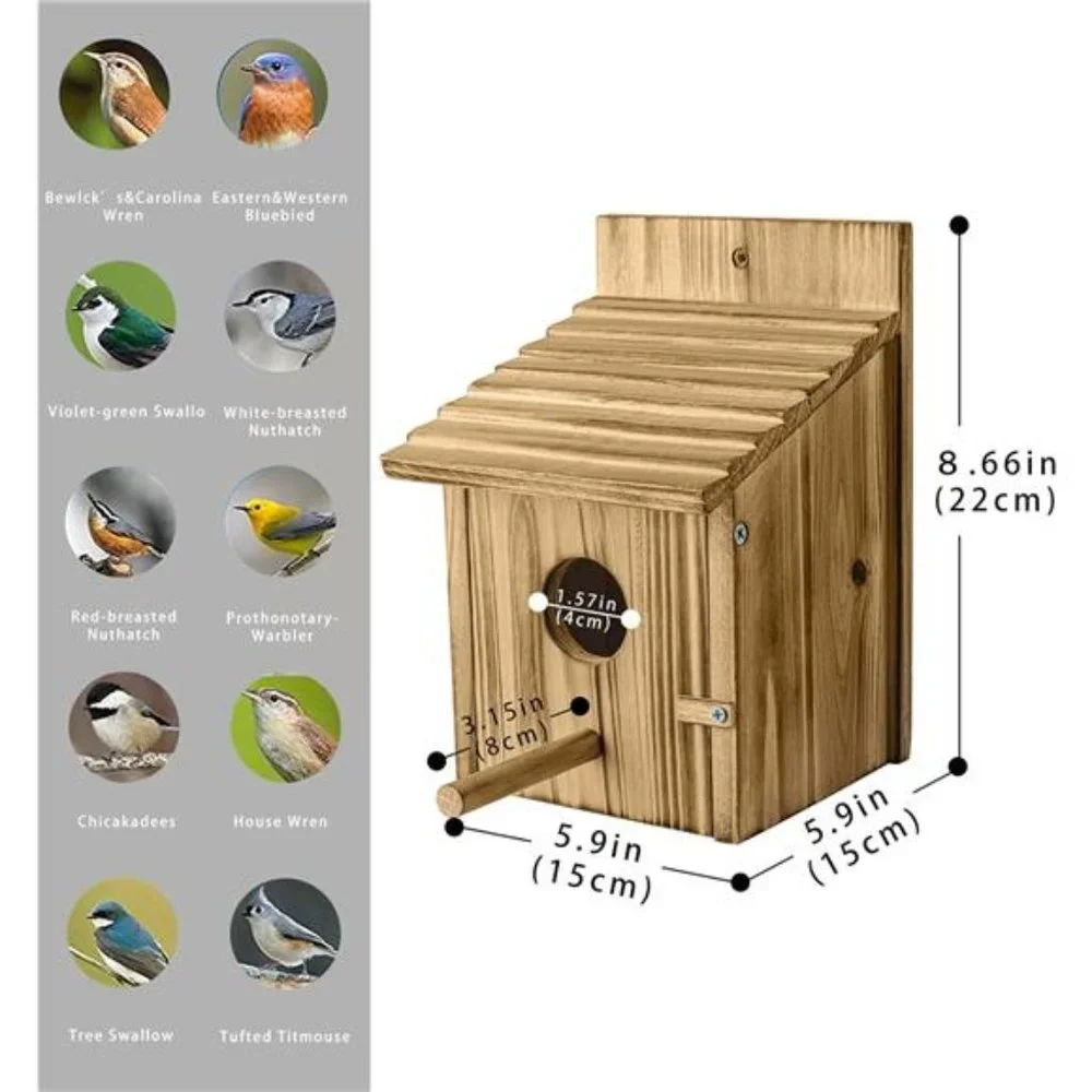 Wood Bird Houses for Outside with Pole Wooden Bird House for Finch Bluebird